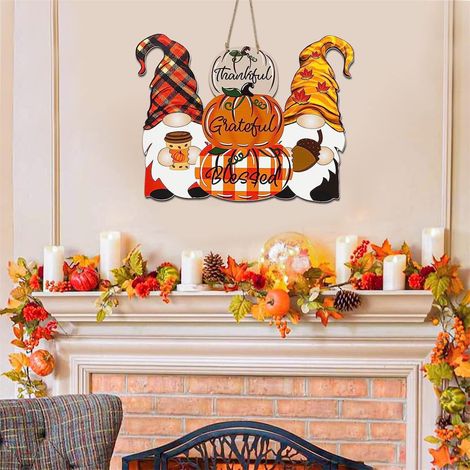 Panneau Décoratif Citrouille - Bois Naturel - Pour Porte Intérieure Extérieure - Idéal Pour Thanksgiving - 1 Pièce (1/4)