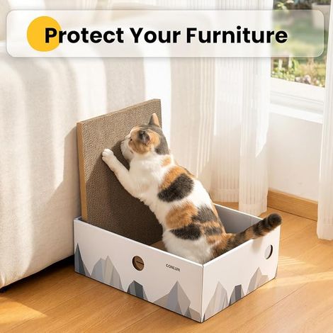 Cat Scratching Post Cat Scratcher Large White Box Cat Bed Scratcher Furniture Protector Cardboard (1/4)