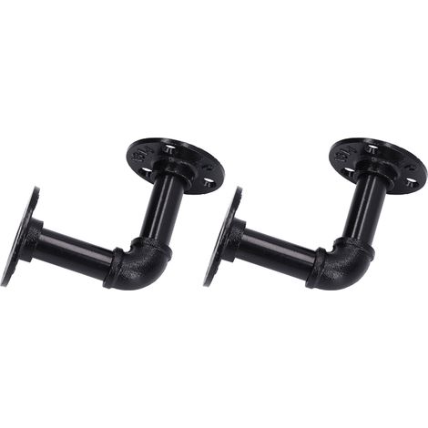 Lot de 2 supports d'étagère noirs vintage 15x8 cm, fixations murales rétro (1/5)