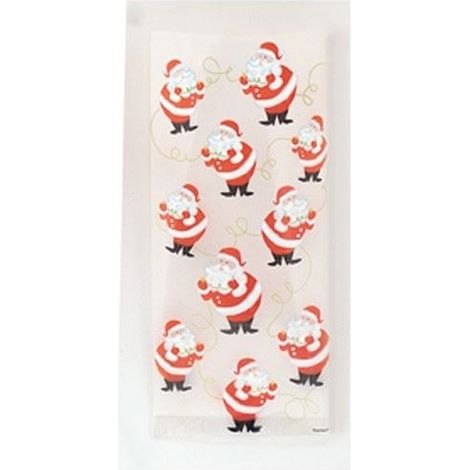 Santa Cellophane Christmas Favour Treat Bags with Silver Twist Ties, for Sweets, Gifts and Bakes (1/5)