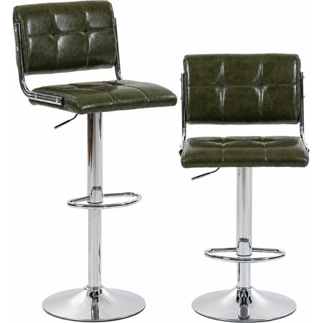 HOMCOM Adjustable Bar Stools Set of 2 with Backrest Green (1/5)