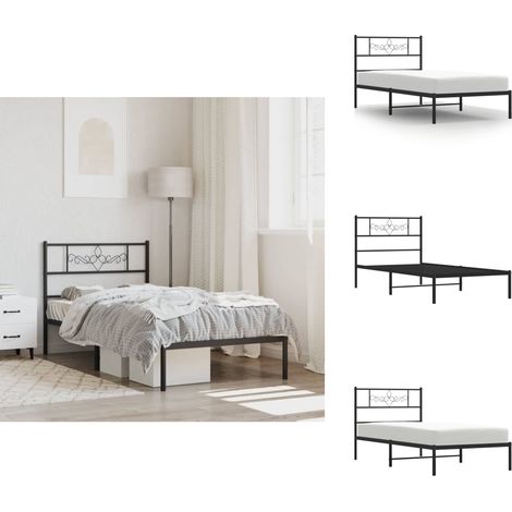 Cadre de lit métal sans matelas avec tête de lit noir 90x200 cm - Cadre De Lit - Lit Simple - Lit Metal - Lit Noir - Tête De Lit (1/5)