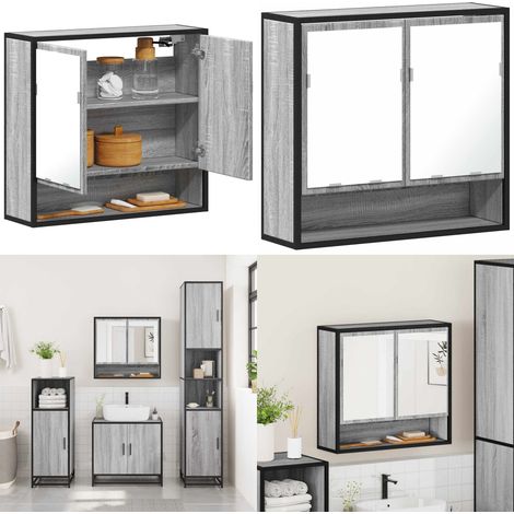 Armario con espejo de baño madera gris sonoma 65x20x60 cm - Armario baño - Armario con espejo madera