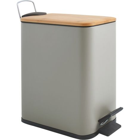 Poubelle à pédale Acier & Bambou ERIK 5L Taupe mat Spirella