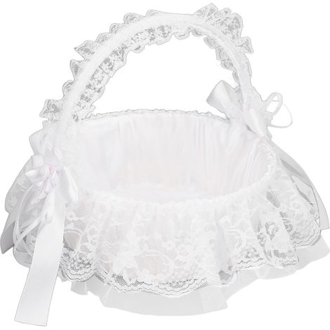 Panier En Dentelle - Pour Fille Fleur - Poignée Avec Nœud Papillon - Décoration De Mariage Et Célébration - 1 Pièce (1/5)