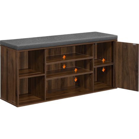 Banc à Chaussures, Toolless Assemblage Ultra-rapide sans Outils, Meuble d’Entrée avec Rangement, Compartiments Ouverts, Étagères Réglables, Noyer Naturel et Gris Ardoise (1/5)