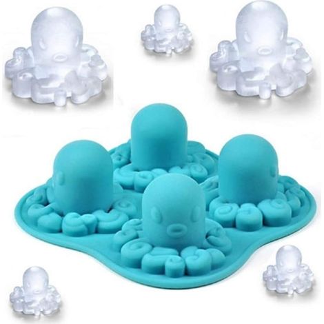 Silicone Ice Mold 4 Grids Octopus Pattern Jerry Frozen Ice Cube Trays DIY Mold Maker Blue