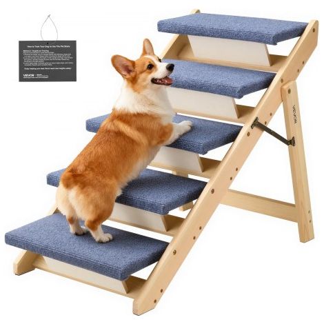 Escalera de Madera para Mascotas, 5 Peldaños para Camas, Sofás y Coches, Carga de 68 kg, Diseño Plano y Plegable, Estable y Resistente, para Perros y Gatos Pequeños, Medianos y Grandes (1/5)