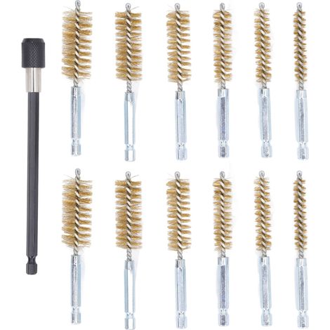 Ortviai Brosse de nettoyage pour alésage 13 pièces en laiton, tiges hexagonales 6,3 mm, diamètres 8 à 19 mm, rallonge 15 cm (1/5)