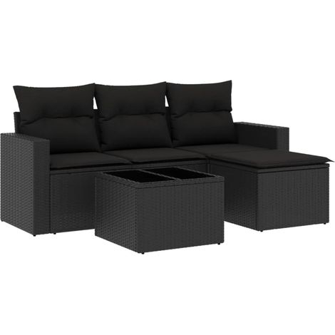 vidaXL Set Divani da Giardino 5 pz con Cuscini in Polyrattan Nero