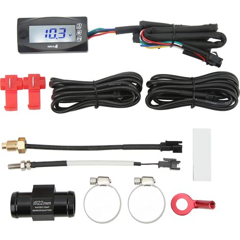 4 en 1 moto thermomètre numérique écran LCD moteur tension d'eau compteur de temps universel DC12V 22mm adaptateur en T (1/5)