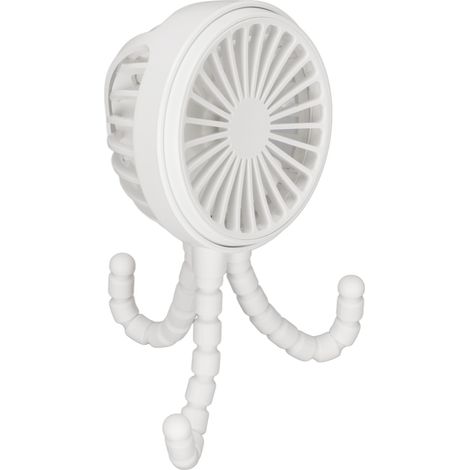 Mini-Tragbarer Ventilator mit 3 Geschwindigkeitsstufen, 360°-Drehung, wiederaufladbar, mit flexiblem Stativ, ideal für Büro, Schlafzimmer und Camping (weiß). (1/5)