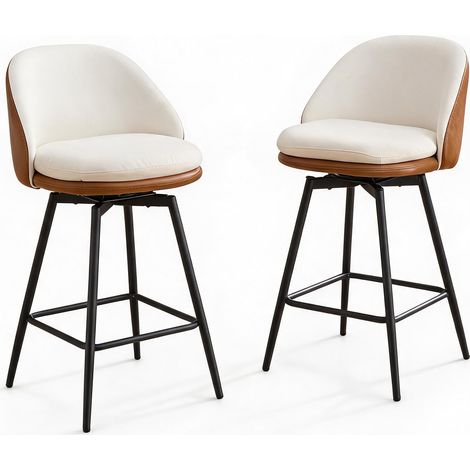 Lot de 2 Tabourets de Bar Pivotants PU Hauteur 66 cm Dossier Repose‑Pieds (1/5)