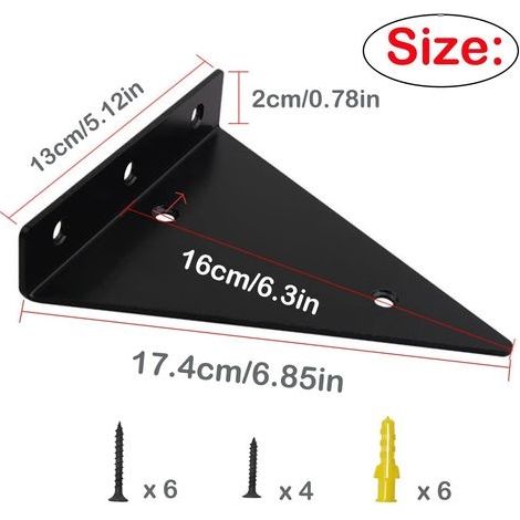 Unsichtbare Wandregalhalterungen, 17 cm, 2 Stück, Dreieckwinkelhalterungen, unsichtbare Metallregalträger – Schwarz mit 10 Schrauben (1/4)