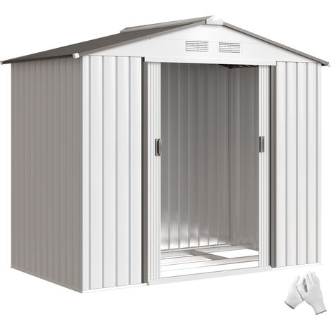 Casetta Porta Utensili in Acciaio, Capanno da Giardino con Porte Scorrevoli, 213x130x185 cm, Bianco