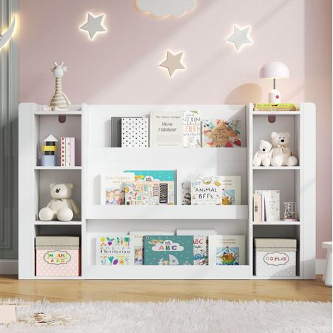 Librería infantil con espacio de almacenamiento, estantes abiertos para libros y juguetes, bordes redondeados, MDF blanco (1/5)