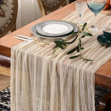 Chemin de table - YSTP - Étamine beige - 90 x 180 cm - Gaze - Pour mariage et fêtes (1/4)