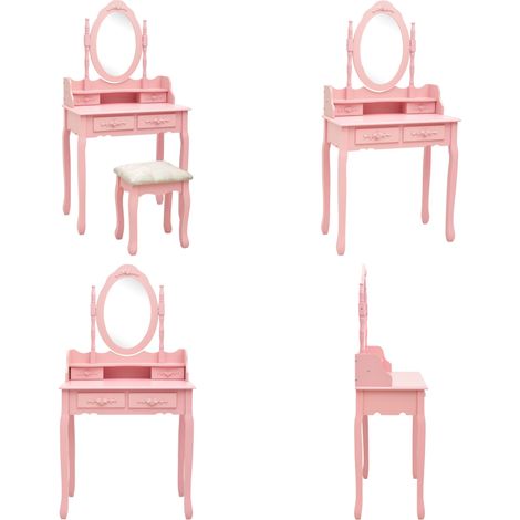 Ensemble de coiffeuse avec tabouret Rose 75x69x140 cm Paulownia - Table De Chevet - Meuble De Salle De Bain - Vanity Set - Coiffeuse Rose - Coiffeuse Moderne - Home & Living