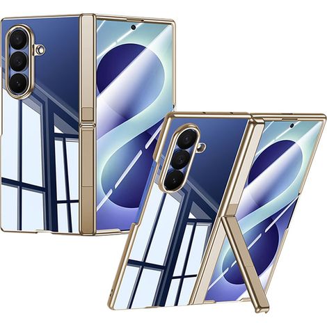 Custodia trasparente per Samsung Galaxy Z Fold 8 Ultra, con supporto e vetro per lo schermo esterno, cornice dorata. (1/5)