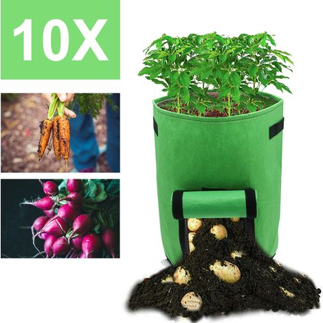 EINFEBEN Lot de 10 sacs de plantation non tisse avec fenetre velcro et poignee 38L Sacs à Plantes de Pommes de Terre avec Fenêtre Velcro Visible pour Planter (1/5)