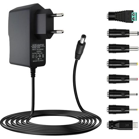 Chargeur 9V 2A Adaptateur Secteur AC/DC 230V,240V 50-60HZ Alimentation 18W+8 Fiches (1/5)