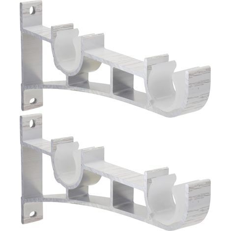 2pcs Tringle à Rideau Supports en Alliage d'aluminium Double Support Porte-Tringle à Rideaux (Blanc) (1/5)
