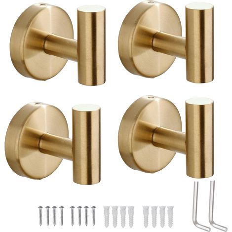 Set mit 4 Wandhaken aus Edelstahl SUS 304 für Bademäntel, Küche, Schraubgarderobe aus Metall (gold)