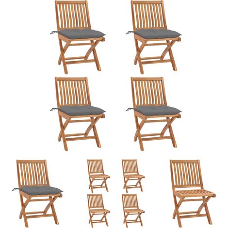 Holzstühle - vidaXL Klappbare Gartenstühle mit Kissen 4 Stk. Massivholz Teak - Gartenstühle mit Kissen (1/5)
