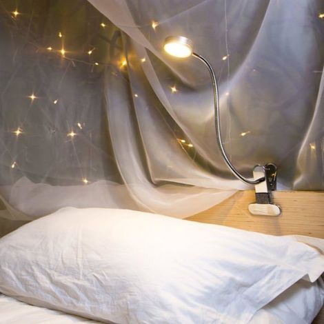 Lampe-Clip LED Bureau Pince Lecture Table Lit 360° Flexible Réglage Luminosité Soin Yeux Argent Adaptateur (1/4)