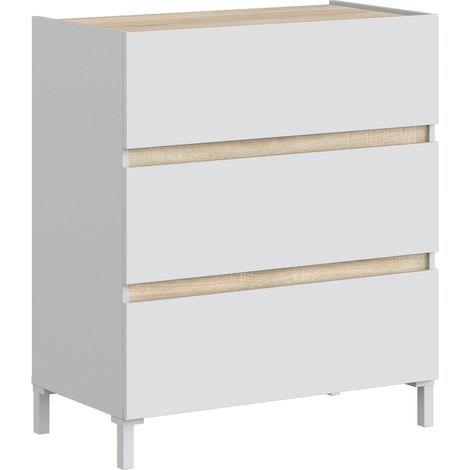 Home Heavenly® Cómoda Ébano – 3 cajones amplios, diseño moderno y patas altas, ideal para almacenaje funcional.  Color: Roble - Blanco (1/5)
