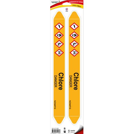 Planche de 2 marqueurs de tuyauterie 450 x 52 mm pour Ø 70 à 100 mm - Chlore - 4711393 (1/2)