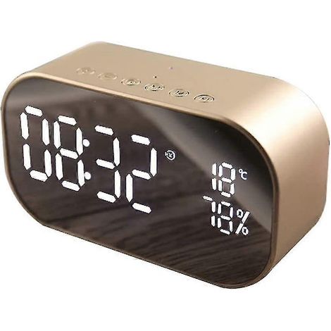 Haut-parleur sans fil Bluetooth avec horloge, radio-réveil miroir numérique, port de chargement USB et écran de lecture. (1/5)