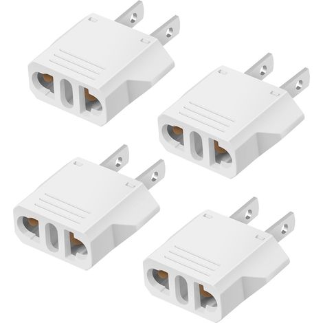 Lot de 4 adaptateurs de prise européen vers américain, convertisseur de tension 220V vers 110V, adaptateur de voyage pour États-Unis, Canada, Mexique, Type A, blanc