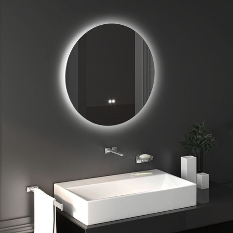 Espejo de baño LED redondo de 70 cm con luz, 3 colores, 3000-6500 K, espejo de pared retroiluminado con interruptores táctiles, brillo ajustable, función de memoria y antivaho, IP44