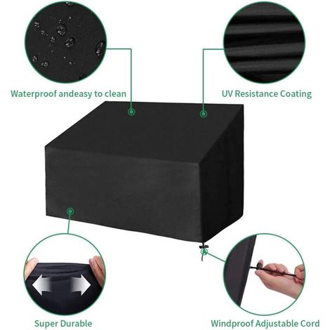 Housse Banc de Jardin, 4 Places Étanche Housse Banc de Jardin Couverture Imperméable de Meubles de Jardin, Anti-UV 210d Oxford Couverture Antipoussière pour Banc Exterieu - (190x66x89cm) Noir (1/3)