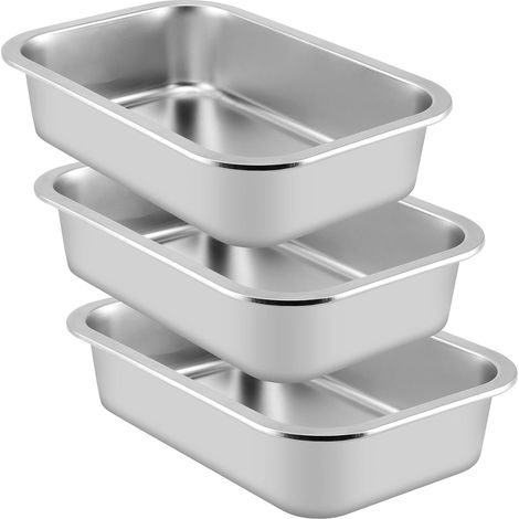 Lot de 3 moules à gratin en acier inoxydable - 32 x 22 x 7 cm - Rectangulaire - Argenté - Pour pâtisserie, gâteau, brownie, lasagne (1/5)