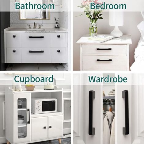 10 tiradores para muebles con distancia entre centros de 224 mm - tirador de puerta de cocina negro, tirador de barra, tirador de cocina negro de 224 mm (1/4)