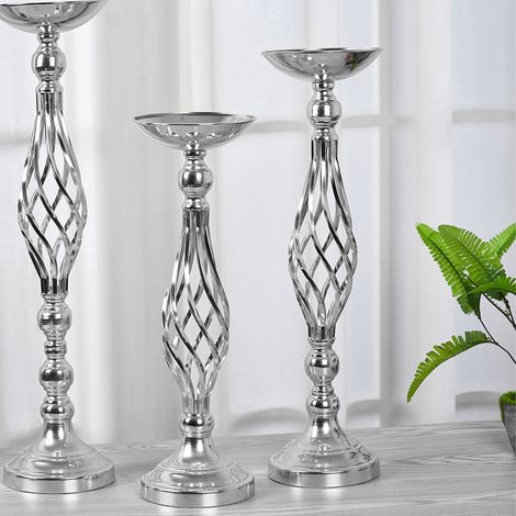 Chandelier de table argenté de taille moyenne, vase en fer forgé, chandelier d'allée en corde torsadée, vase à fleurs de mariage, accessoires de mariage (1/5)