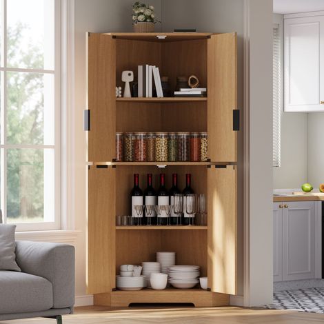 Mobile angolare, mobile contenitore con 4 ante e ripiani regolabili, credenza per cucina, sala da pranzo e soggiorno, 60 × 60 × 172 cm (1/5)