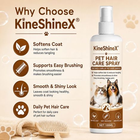 KineShineX Tierhaarpflegespray, geeignet für Katzen und Hunde, glättet und pflegt das Fell und reduziert Verfilzungen. (1/4)