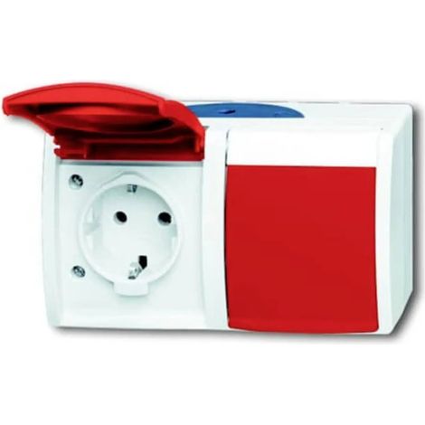 [NEUWERTIG] B-Ware Abb Schutzkontakt Steckdose Schuko Steckdose Ip44 Rubin Rot Aufputz Waagerecht