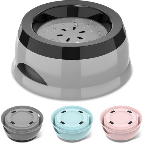 Gamelle d'eau anti-éclaboussures pour chien et chat (gris, env. 740 ml) – Distributeur d'eau propre sans éclaboussures pour chiots et chatons – Base portable idéale pour la voiture, les voyages et la  (1/5)