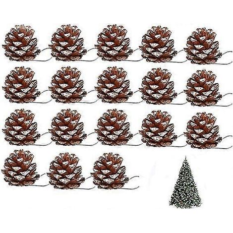 18 schneebedeckte, natürliche Tannenzapfen mit Schnur zur Weihnachtsbaumdekoration (1/4)