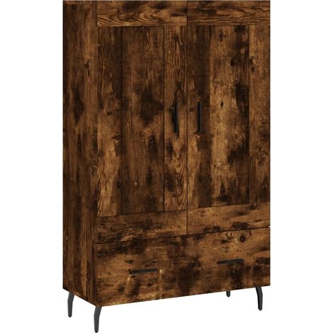 Maison La Vie - Buffet haut pour salon - Meuble de rangement chêne fumé 69,5x31x115 cm bois d'ingénierie bu903 (1/5)