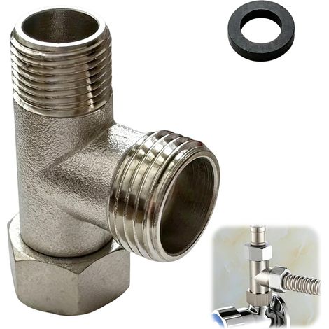 Connecteur en T 3 Voies, valves de raccordement à 3 voies pour WC 3/8 T Vanne d'Inversion WC, avec Dents Latérales 1/2", Vanne Rotative Étanche pour Toilettes, Machines à Laver et Douche (1/5)