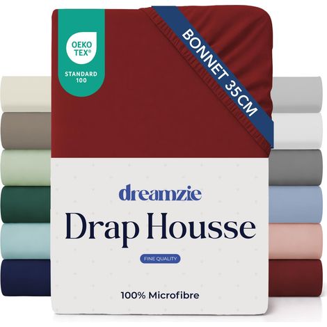 Drap Housse 90x190cm Bordeaux Grand Bonnet 35cm (1/5)