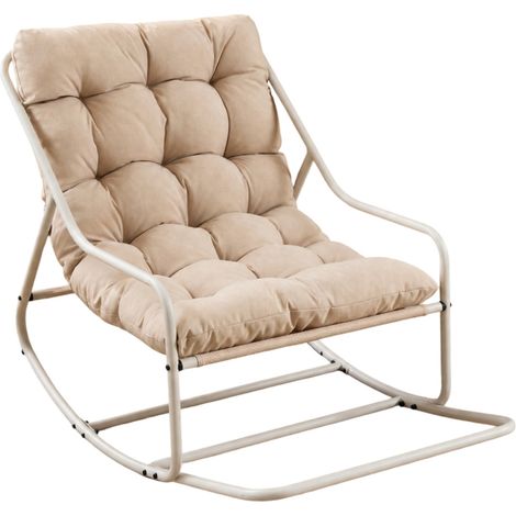 Fauteuil à bascule extérieur en acier beige avec coussin épais beige (1/5)