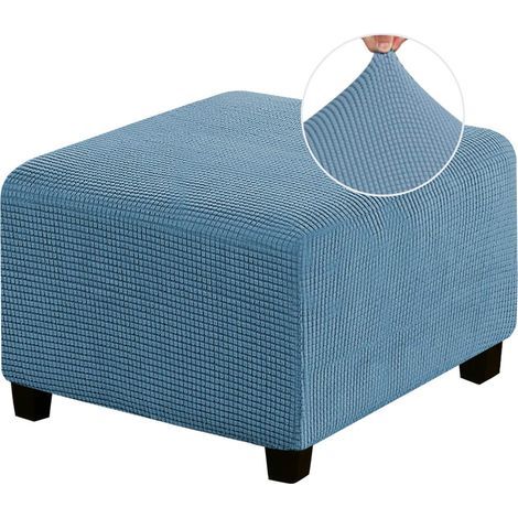 Elastischer Hockerbezug, quadratisch, geeignet für Wohnzimmerhocker. Elastischer Hockerbezug aus dickem, kariertem Jacquard-Stoff mit elastischem Saum (mittlere Größe, graublau).