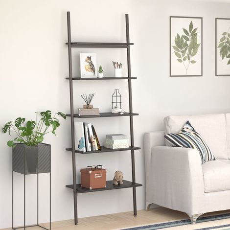 Leiterregal mit 5 Böden Schwarz 64x34x185,5 cm