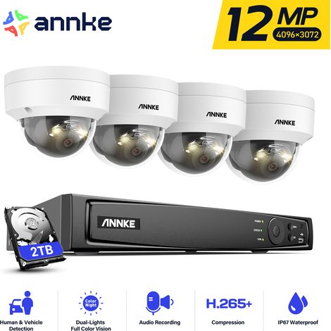Annke – Caméra de surveillance extérieure 12MP PoE – Vision nocturne couleur – Détection humaine et véhicule – IP67 étanche – 30m portée éclairage (1/5)
